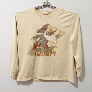 Disney Store Grumpy Long Sleeve Tee Mens Size XXL Cream‎ Cotton